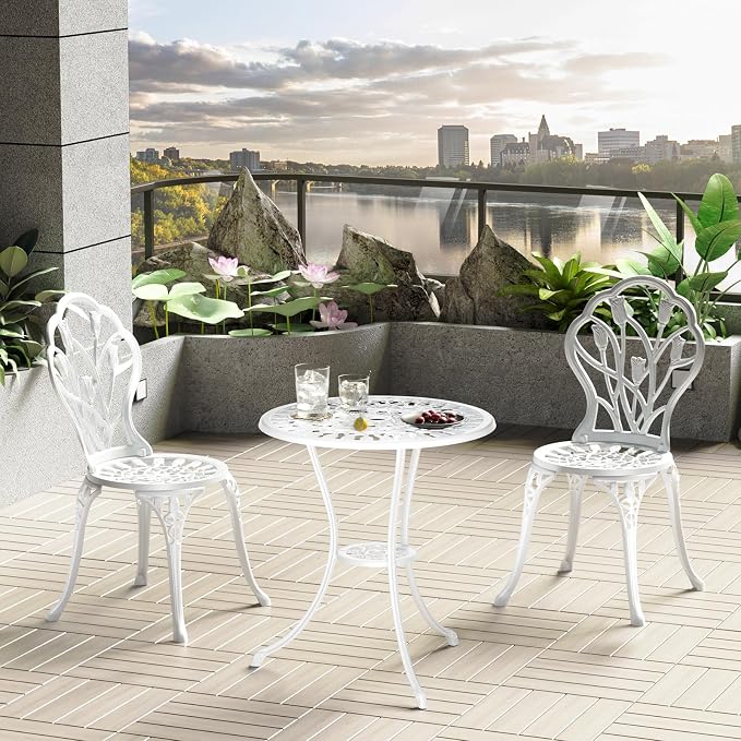 Outdoor Bistro Table and Chairs Set of 2, 3 Piece Patio Bistro Set w/Umbrella - Image 6