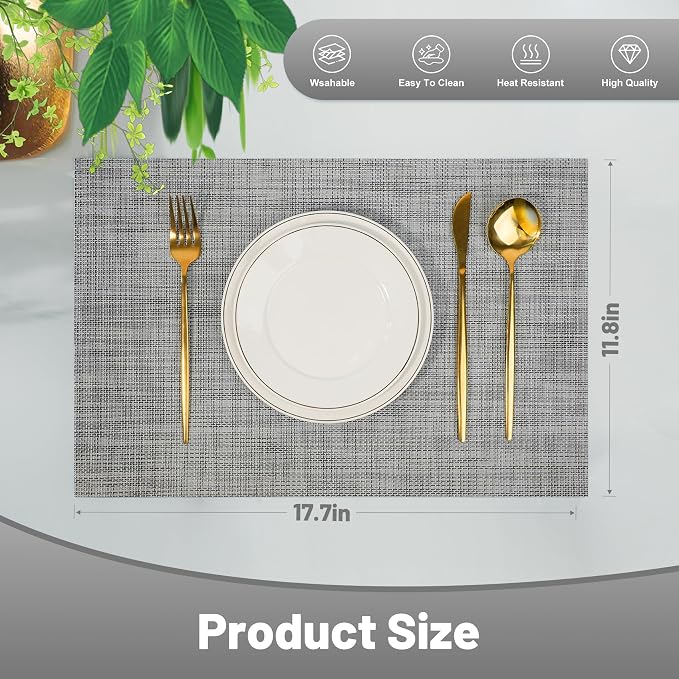 Placemats Set of 12，Non-Slip PVC Weave Table Mats Easy to Clean，Heat Resistant - Image 2