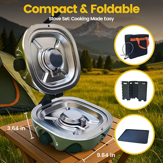 BJIPFO 2 Burner Foldable Camping Stove, Portable Propane Camp Stove, - Image 2