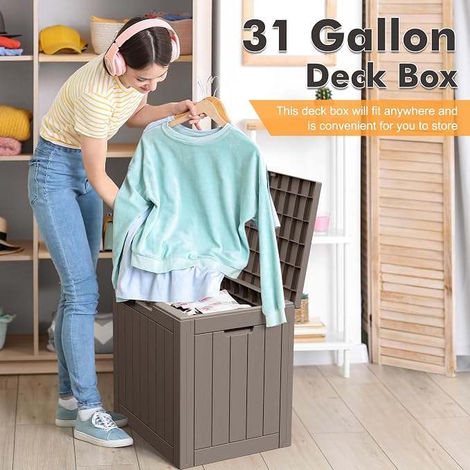 31 Gallon Outdoor Storage Deck Box Waterproof, Garden Tool, Backyard Cushion - Image 3