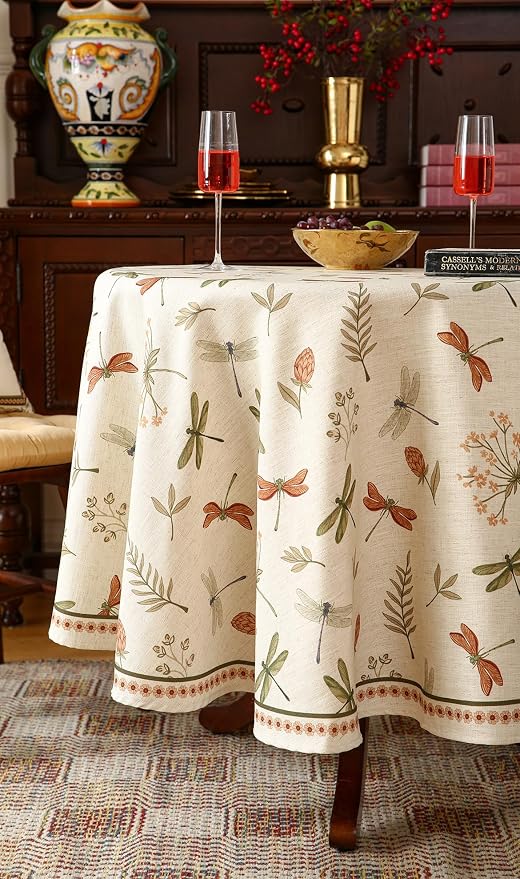 ISAENNE Designer Floral Linen Round Tablecloth, French Off White Elegant Table - Image 8