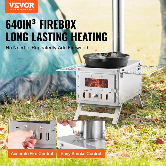 VEVOR Camping Wood Stove Stainless Steel Camping Tent Stove, Portable Wood - Image 2