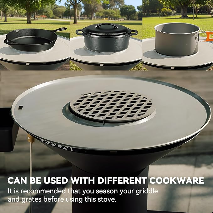 3-in-1 Rocket Stove with Griddle, Grate & Pot Rack, Large Wood BBQ Grill with - Image 6