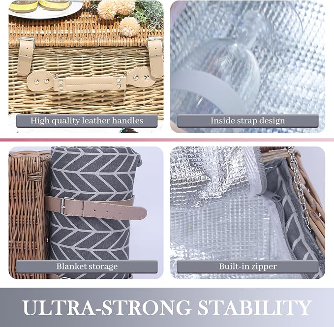 Neti Neti Wicker Picnic Basket for 4 - Image 4
