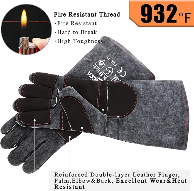 Fireplace Gloves Fire Heat Resistant: Dark-Grey 16IN 932℉ - Image 5