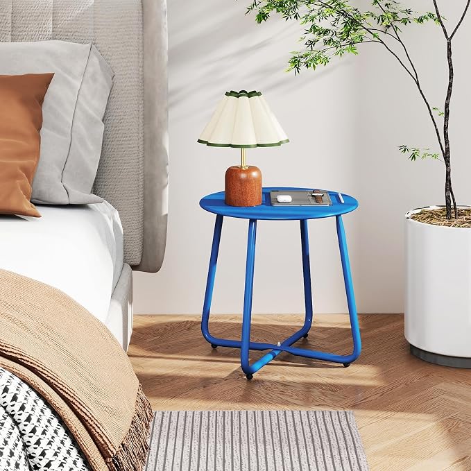 HollyHOME Round Metal Side Table, Rust-Resistant Patio Small Plant Stand - Image 8