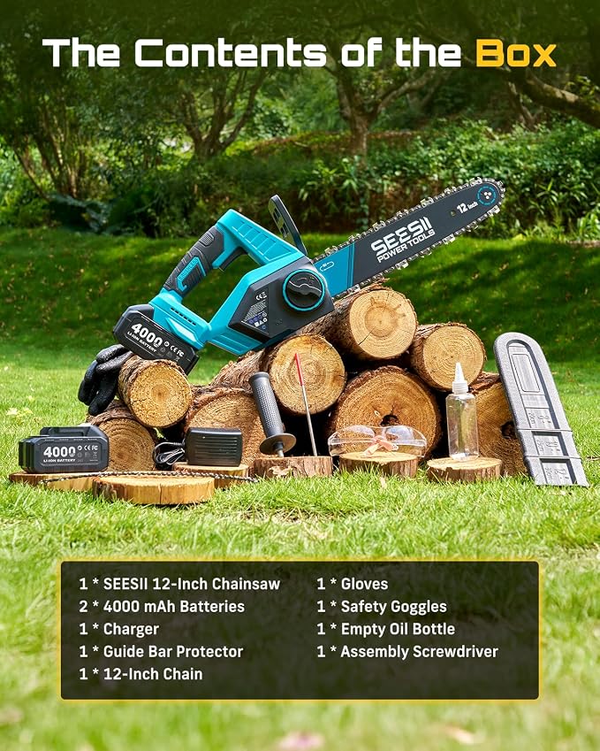 SEESII Electric Chainsaw Cordless 12-inch, Handheld Chain Saws - Image 9