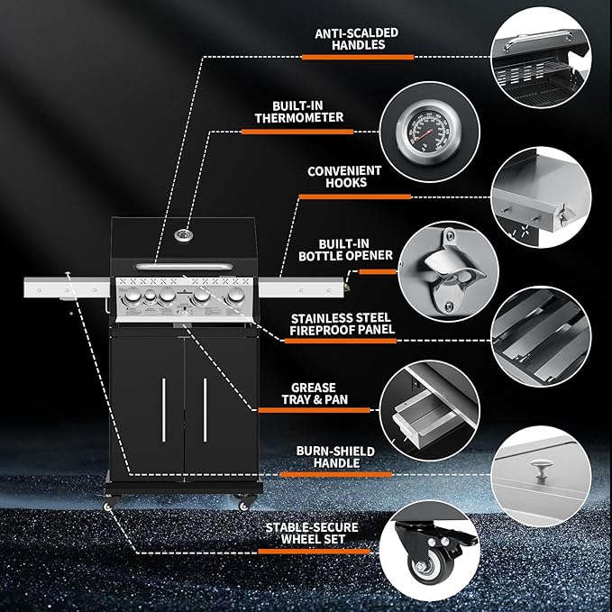 Propane Gas Grill, 4+1 Stainless Steel Barbecue Grill - Image 5
