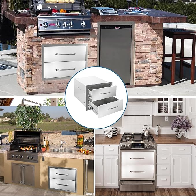 Outdoor Kitchen Drawers 18"Wx15"Hx23"D Flush Mount Access 2-Drawer BBQ - Image 6