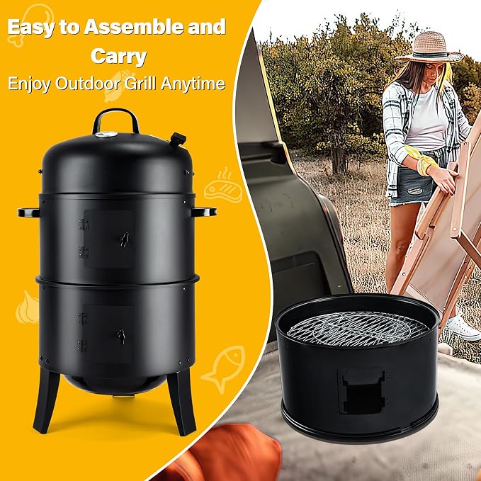 TCFUNDY 32" Vertical Charcoal Smoker Grill, Heavy-Duty BBQ Grill - Image 8