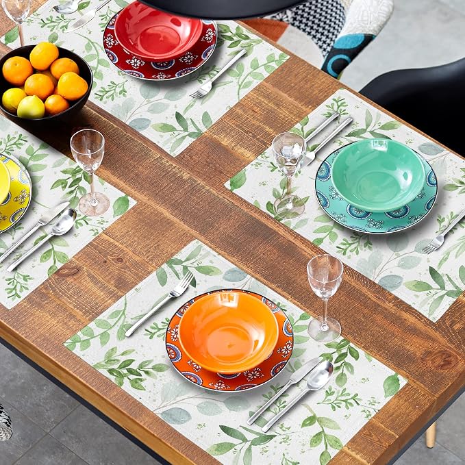 Giwawa Leaf Spring Placemats Set of 4 Sage Green Eucalyptus Leaves Linen Non - Image 8