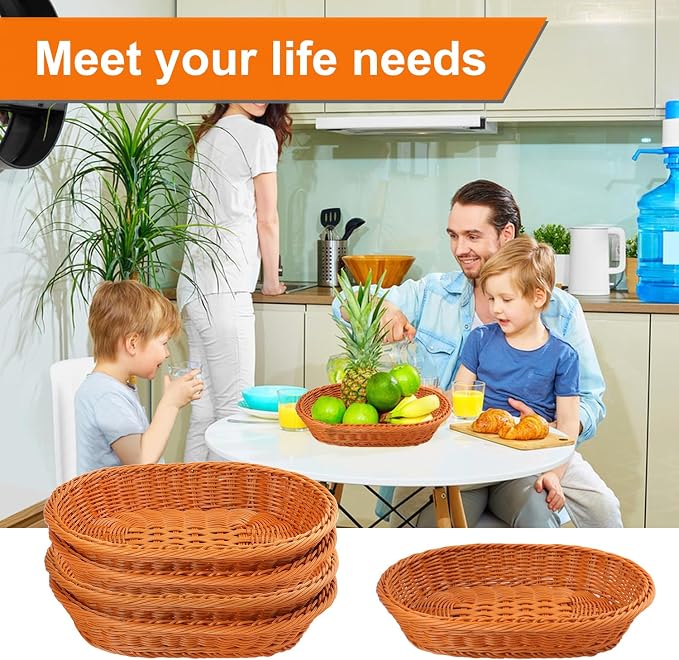 5 Pack 13.8 Inch Oval Poly Wicker Baskets, Plastic Oval Wicker Baskets - Image 6