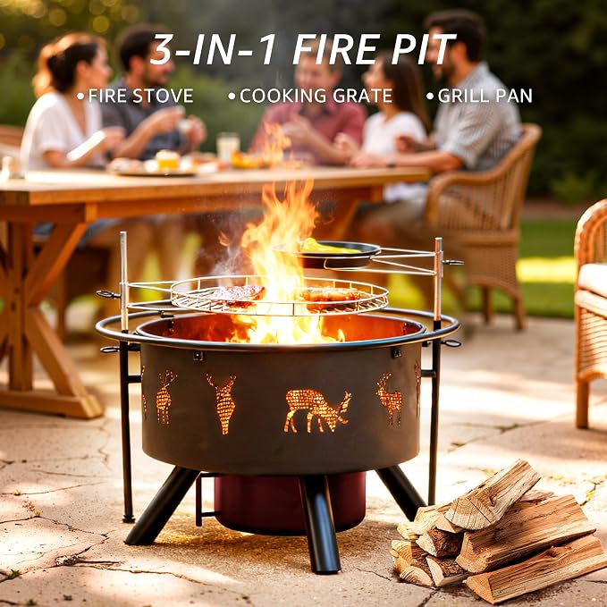 NATURAL EXPRESSIONS 32 Inch Outdoor Fire Pit, Wood Burning Fire Pits - Image 6