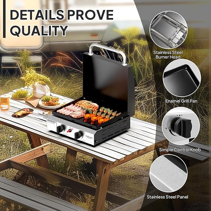 ROVSUN 2 Burner Portable Propane Griddle - Image 5