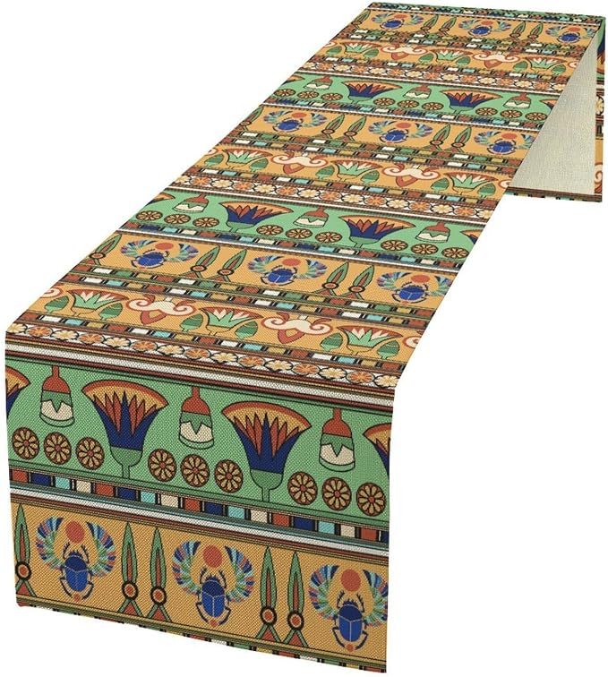 Egyptian Print Table Runner, Egyptian Ornament Scarab Flower Abstract Design by Unknown