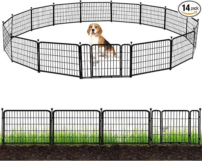 ADAVIN 24 in Garden Fence with Gate, 14 Panels Heavy Duty Iron Metal Animal by ADAVIN