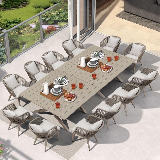 PURPLE LEAF 14 Pieces Patio Dining Set Wicker Outdoor Furniture Oversize by PURPLELEAF