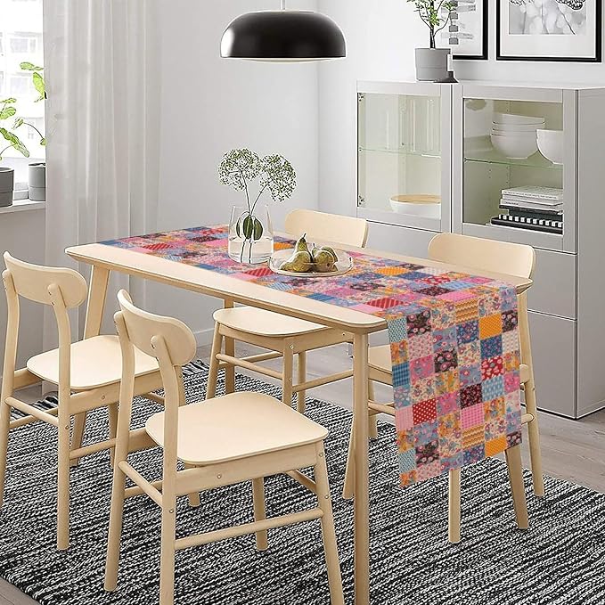 Patchwork Floral Table Runner, Patch Boho Flowers Country Wildflowers Rustic - Image 2