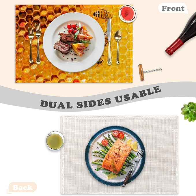 Honey Bee Placemats Set of 6 Linen Heat Resistant - Image 3