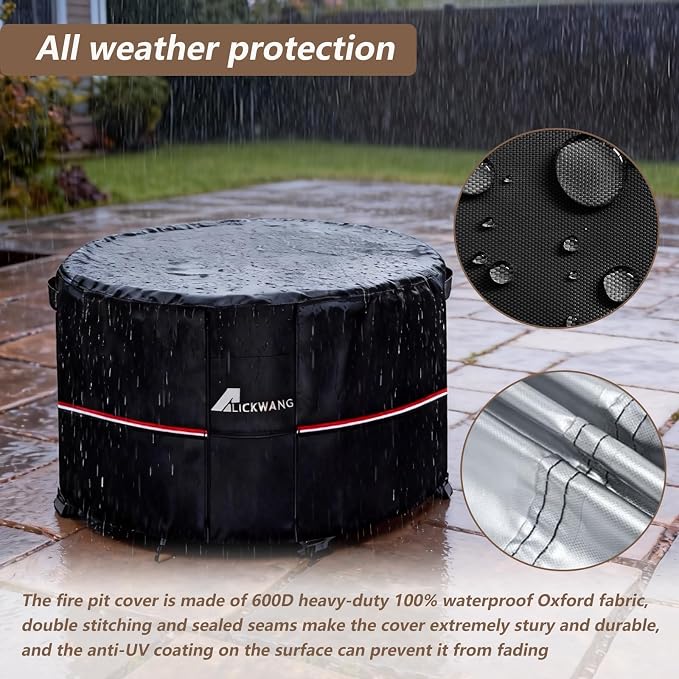 Fire Pit Cover Round 50 Inch Waterproof, Outdoor Heavy Duty Durable 600D - Image 4