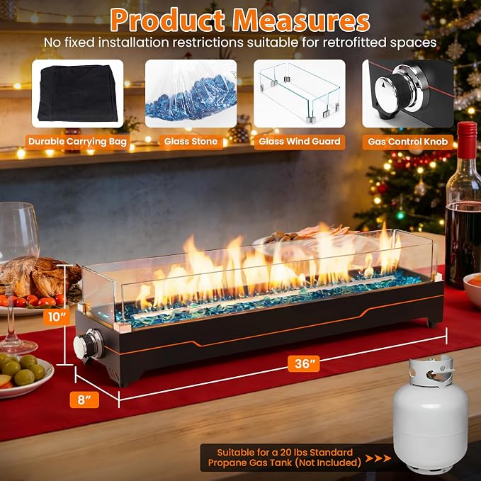 GRISUN 36" Table Top Propane Fire Pit, 50000 BTU Tabletop Gas Fire Pit - Image 2