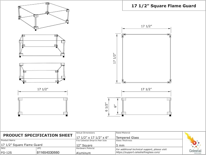 Celestial 17.5" x 17.5" x 6" Wind Guard, fits Celestial 12” Square Fire Pit - Image 6