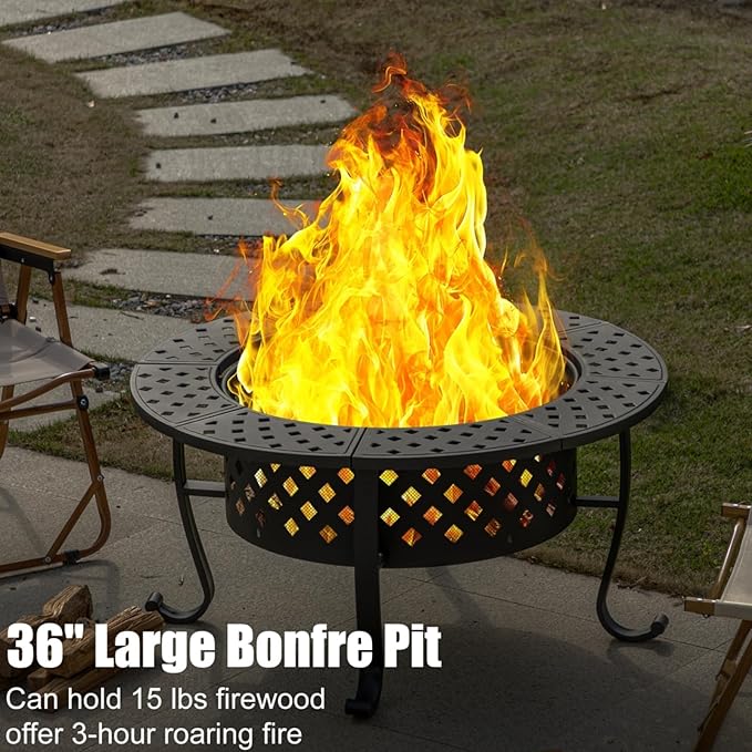 36 Inch Fire Pit with 2 BBQ Grills, Wood Burning Fire Pits - Image 3