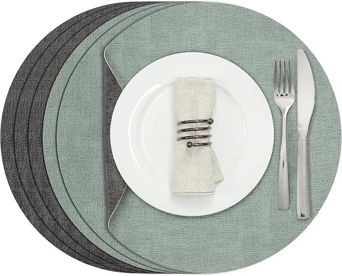 Myir JUN Round Placemats Dual Sided, Faux Leather Place Mats Set of 6 Indoor by MyirJUN