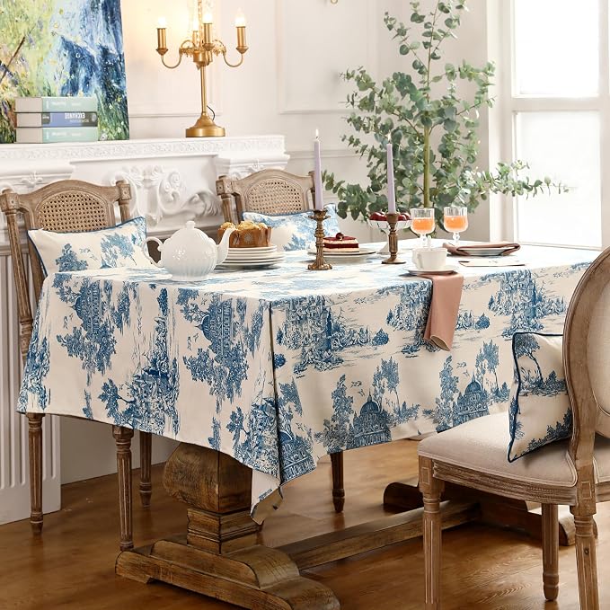 patdrea Designer Small Square Cyan Tablecloth, Vintage Linen - Image 4