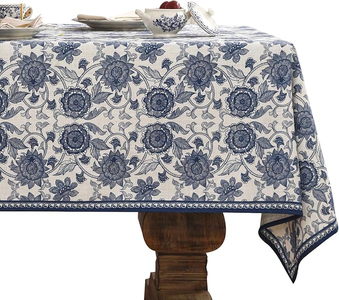 patdrea Designer Vintage Blue Long Rectangle Tablecloth, Linen Anti-Wrinkle by Welcometopatdrea