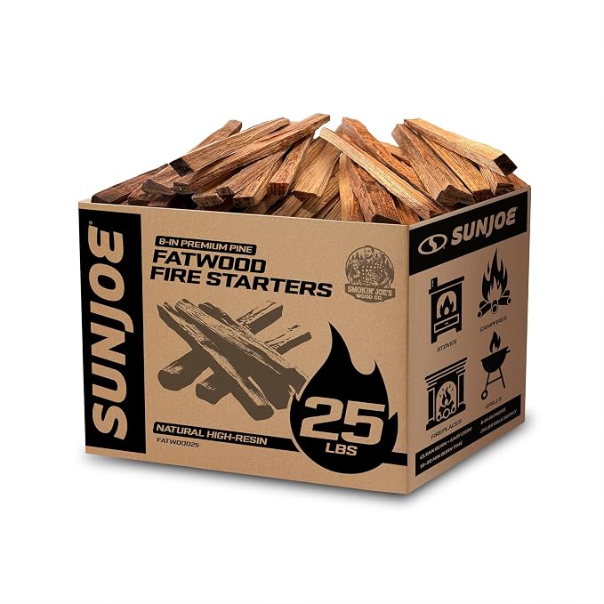 Sun Joe 25-Pound Fatwood Fire Starter Sticks, All-Natural Pine Kindling by SunJoe