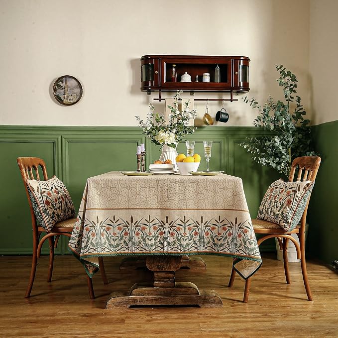 patdrea Designer French Light Brown Rectangle Table Cloth, Linen Floral Durable - Image 7