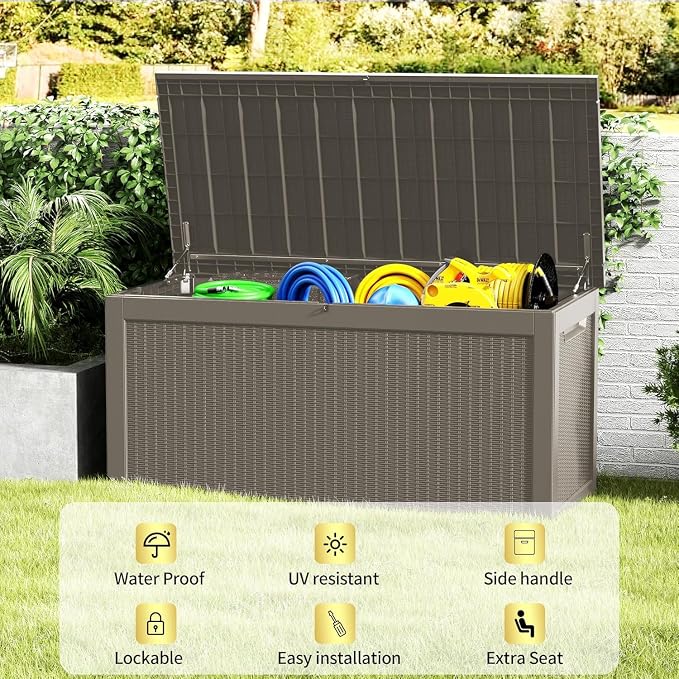 320 Gallon Resin Deck Box, Waterproof Outdoor Storage Box - Image 8