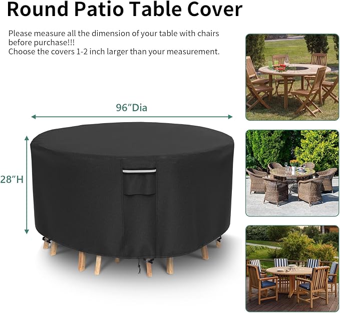 Round Patio Furniture Covers, 500D Heavy Duty Waterproof UV Resistant Cover - Image 2