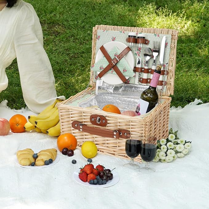 ZORMY Wicker Picnic Basket for 2 Person, Willow Hamper Basket Sets - Image 2