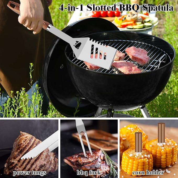 Barbecue Tool Set, 27 Piece Stainless Steel Grilling Kit with Zipper Bag, Brown