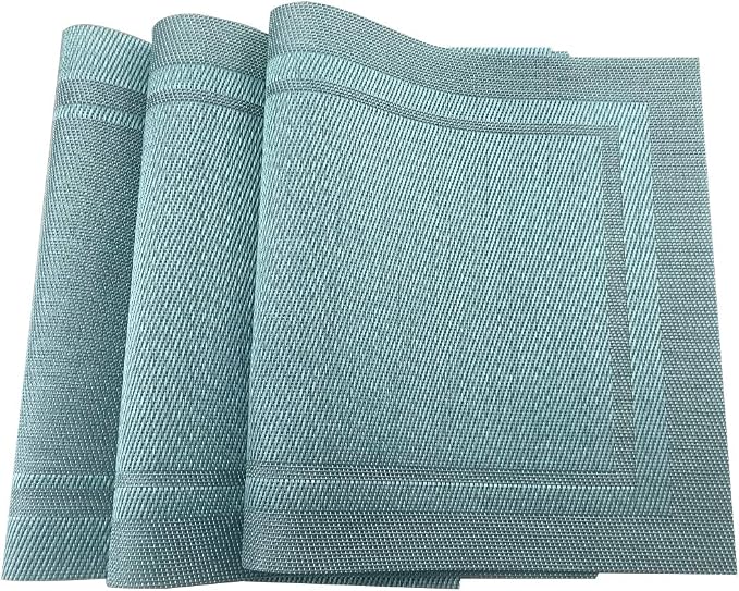 Gugrida Placemats Set of 6 Plaid Checkered Blue PVC Placemat - Image 5