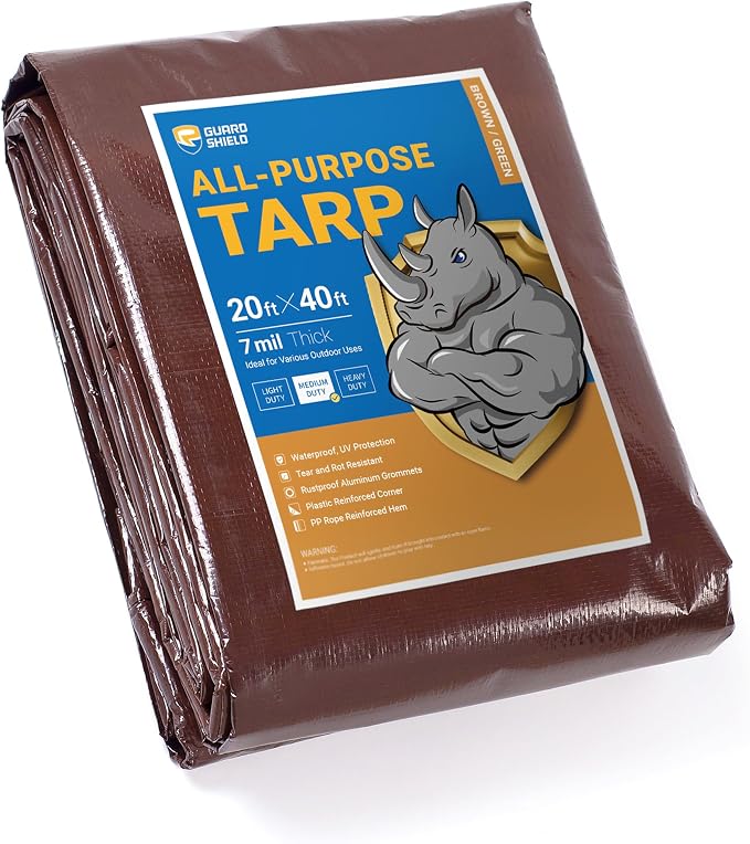 GUARD SHIELD Brown/Green Tarp 20x40 Feet Medium Duty Outdoor Waterproof Multi by GUARDSHIELD