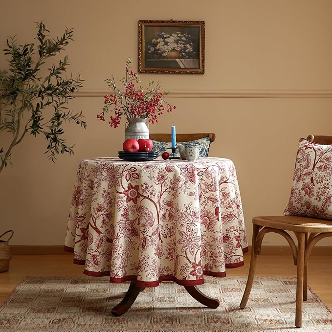 ISAENNE Designer French Linen Round Tablecloth, Durable Home Decor Tablecloths - Image 2