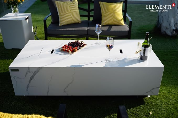 Elementi+ | Bundle Carrara Gas Fire Pit | Marble Porcelain & Metal Frame | 60" - Image 4