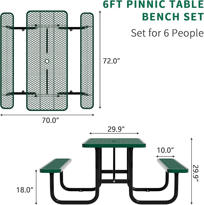 6FT Rectangular Metal Picnic Table - Image 3