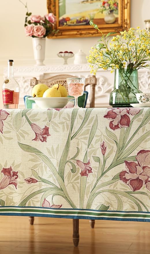 patdrea Designer Green Rectangle Tablecloth, Framhouse Vintage French Violets - Image 8