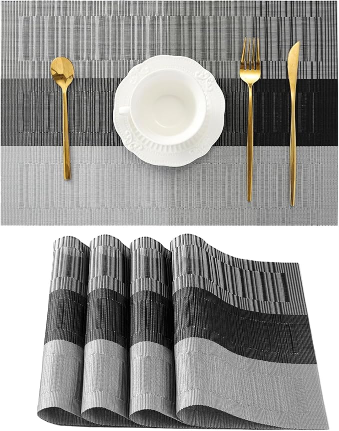 Leetaltree Grey with White Striped Placemats Set of 4 by Leetaltree-ArtatEveryTable