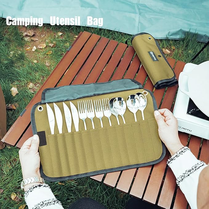 2pcs Camping Utensil Bag, Knife Roll Bag, Portable Knives Pouch, Canvas Roll Up - Image 2