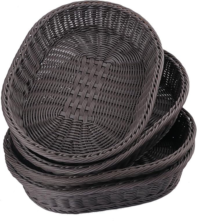 4 Pack 15.7 Inch Oval Poly Wicker Baskets, Plastic Oval Wicker Baskets - Image 3