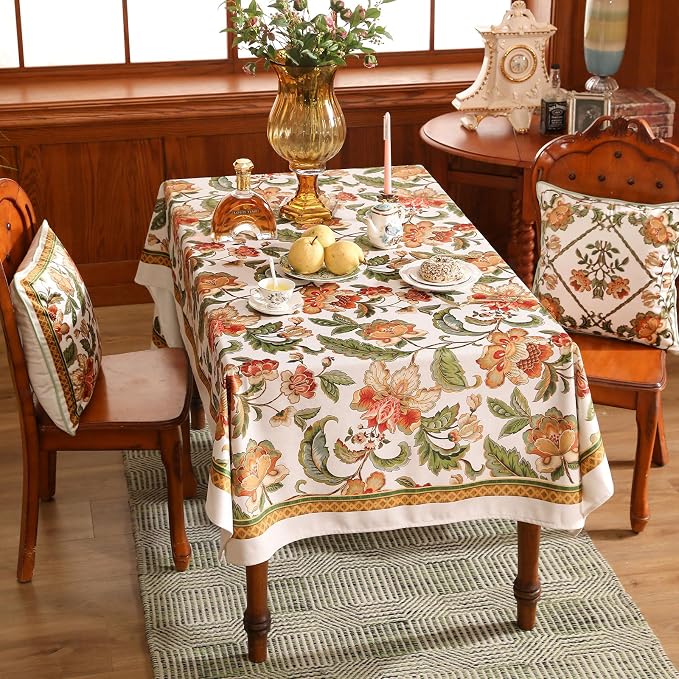 patdrea Designer Vintage Linen Rectangle Tablecloth, Provencal Rustic Floral - Image 3