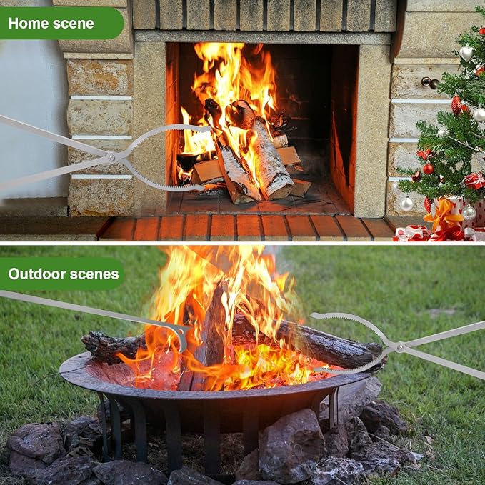 Stainless Steel Fire Tongs, 32-Inch Log Grabber for Fire Pit or Fireplace