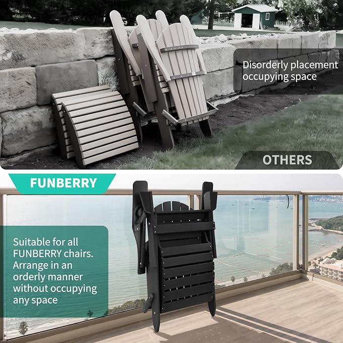 FUNBERRY Folding Adirondack Ottoman Set of 2, HDPE All Weather Outdoor Foot Rest - Image 2