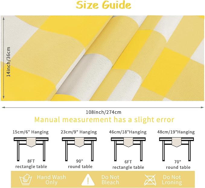 Fabric Checkered Table Runner 1 Pack Waterproof Gingham Table Runner 14W x 108L - Image 4