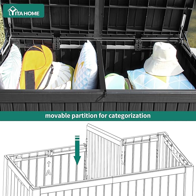 YITAHOME 150 Gallon Large Deck Box w/Divider, XL Waterproof Outdoor Storage - Image 4